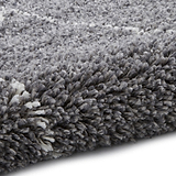 Edie Boho Grey Diamond Shaggy Rug