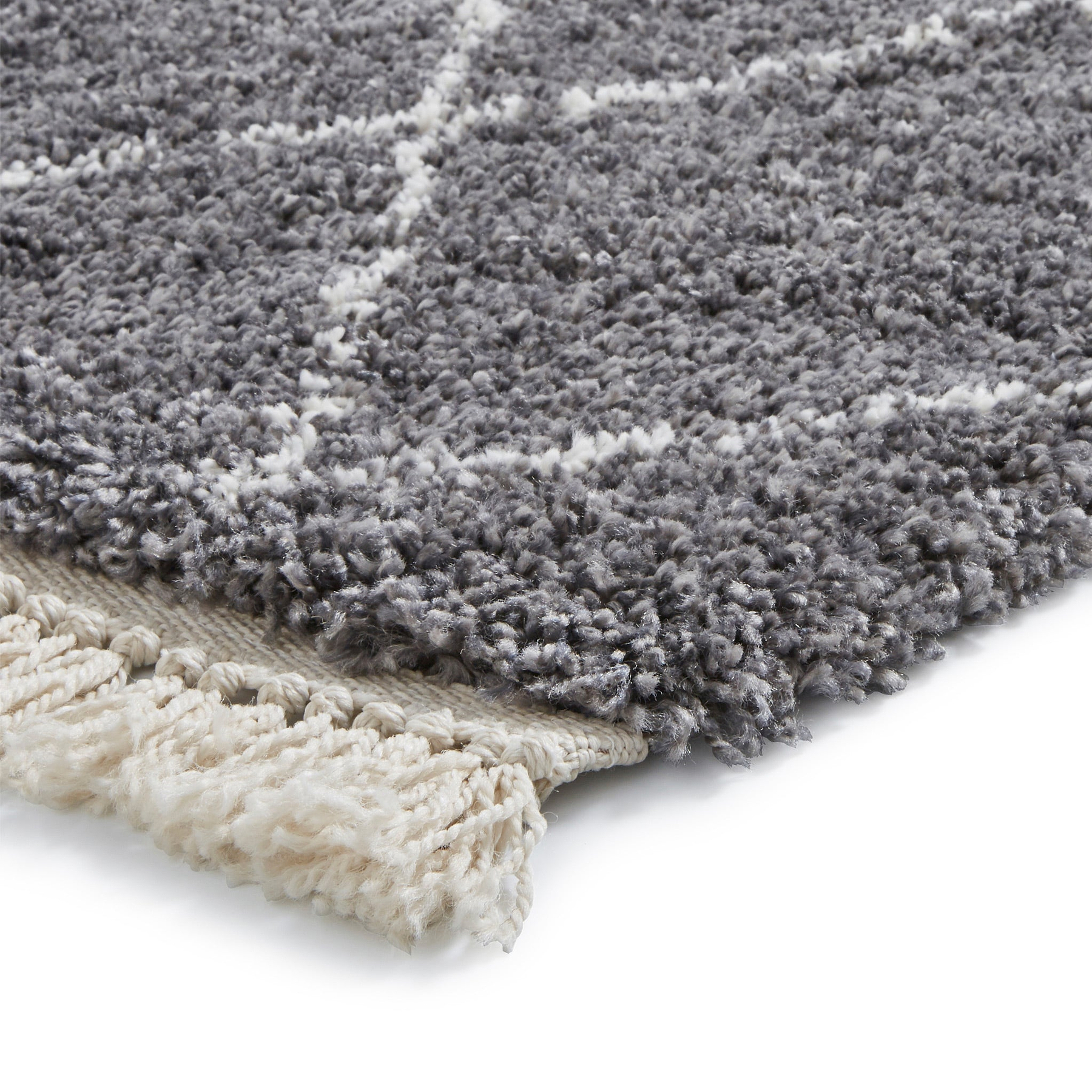 Edie Boho Grey Diamond Shaggy Rug