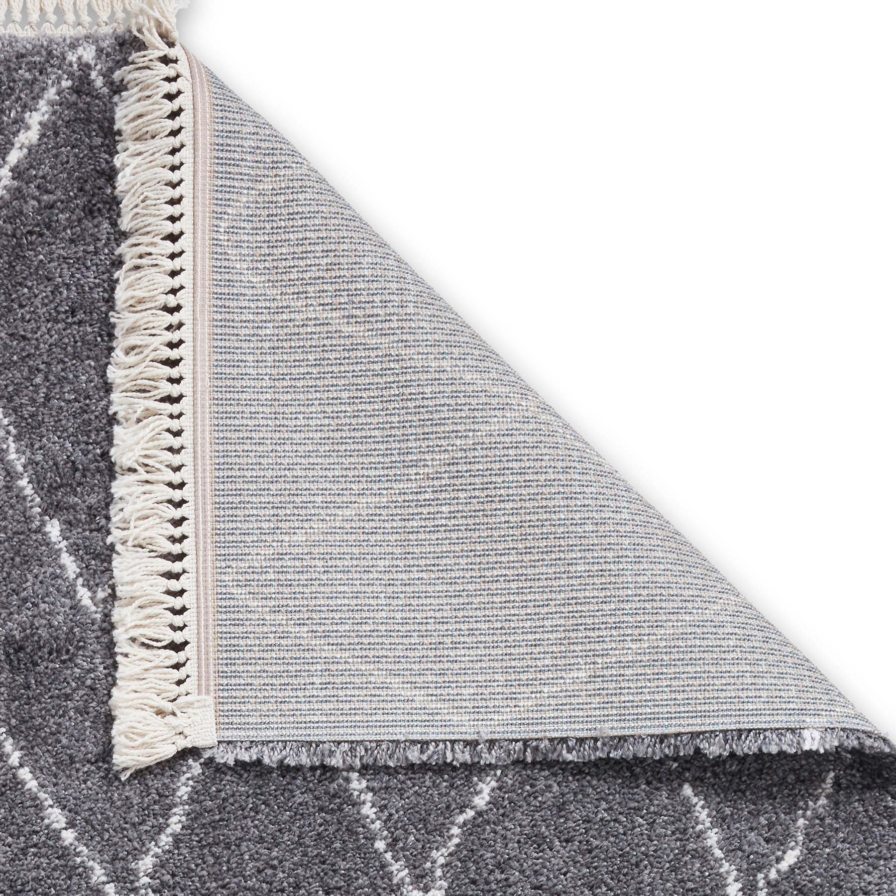 Edie Boho Grey Diamond Shaggy Rug