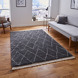 Edie Boho Grey Diamond Shaggy Rug for living room or bedroom