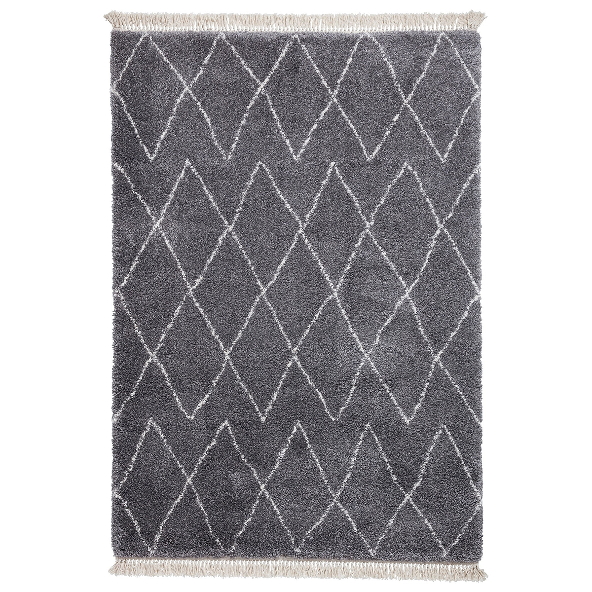 Edie Boho Grey Diamond Shaggy Rug from Roseland Furniture