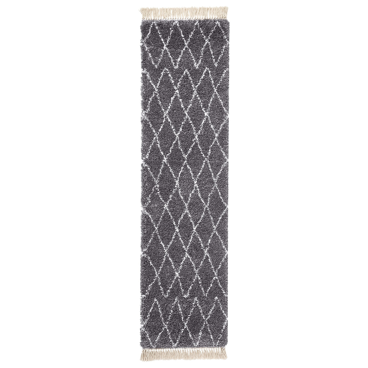 Edie Boho Grey Diamond Shaggy Runner Rug from Roseland Furniture
