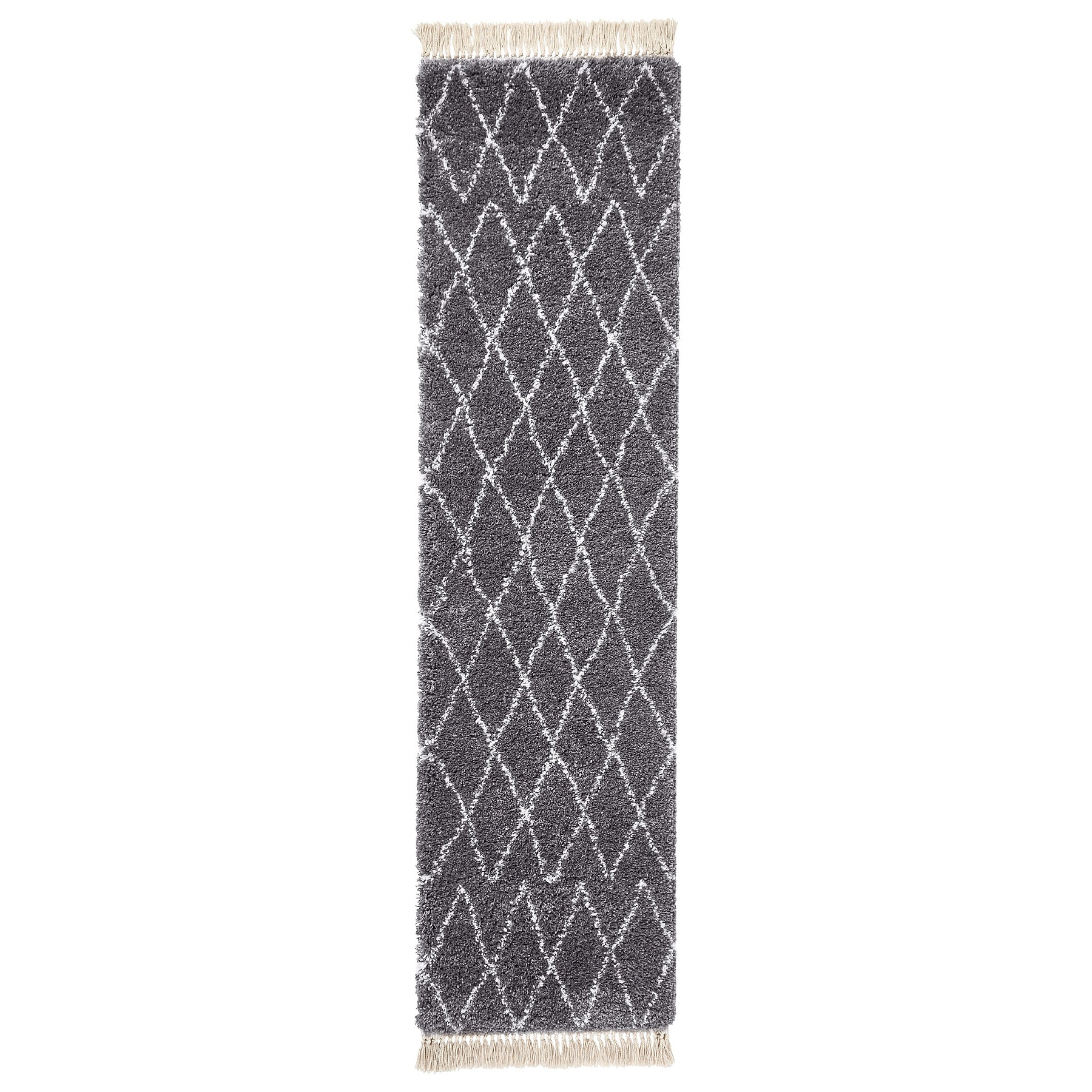 Edie Boho Grey Diamond Shaggy Runner Rug from Roseland Furniture