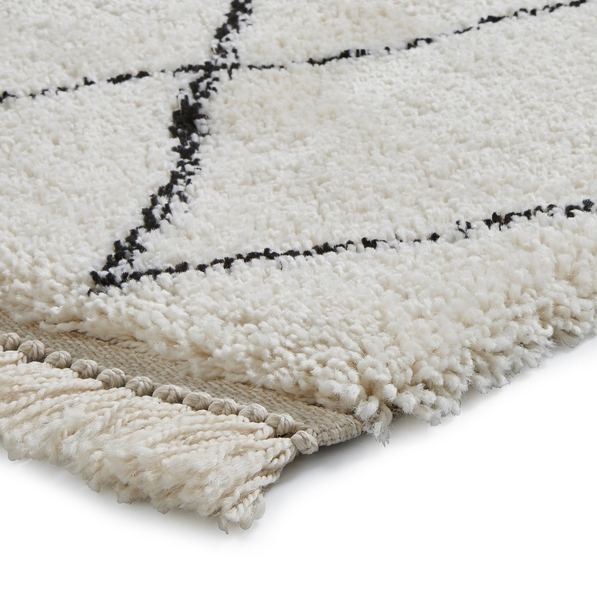 Edie Boho White Diamond Shaggy Rug