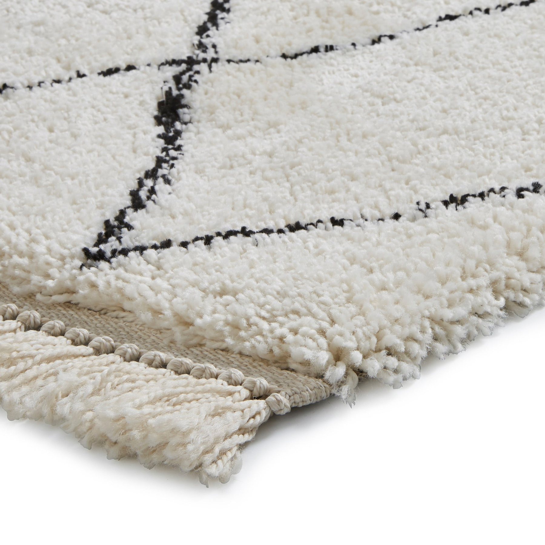 Edie Boho White Diamond Shaggy Rug