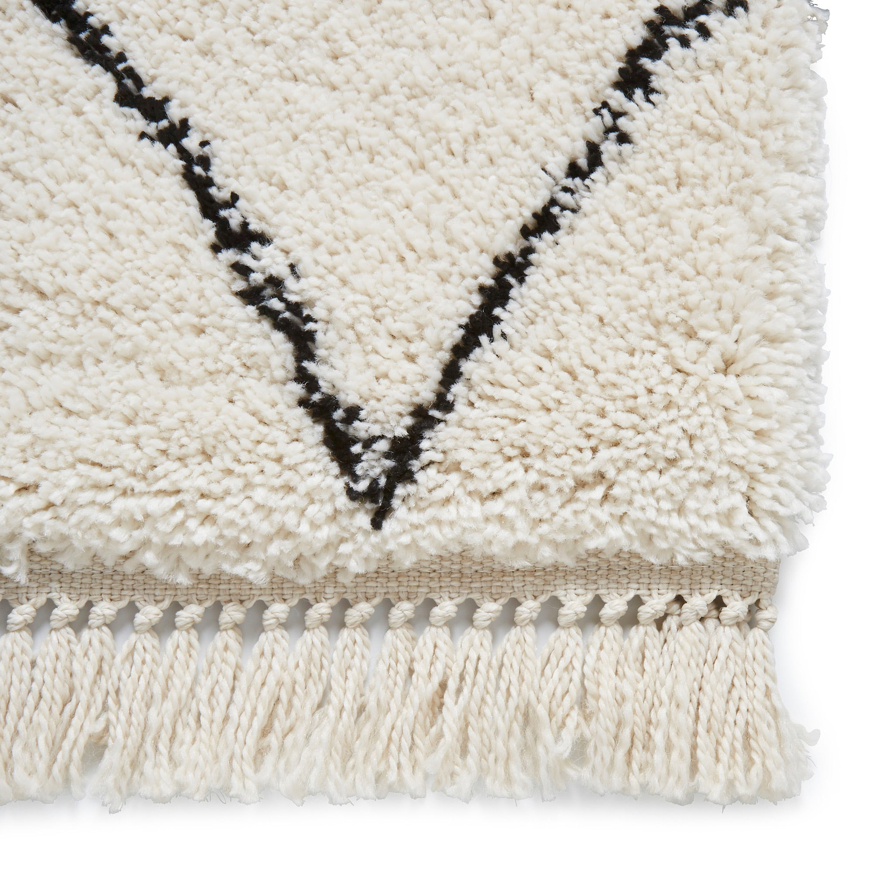 Edie Boho White Diamond Shaggy Rug