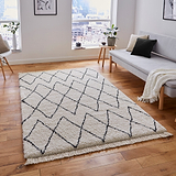 Edie Boho White Diamond Shaggy Rug for living room or bedroom