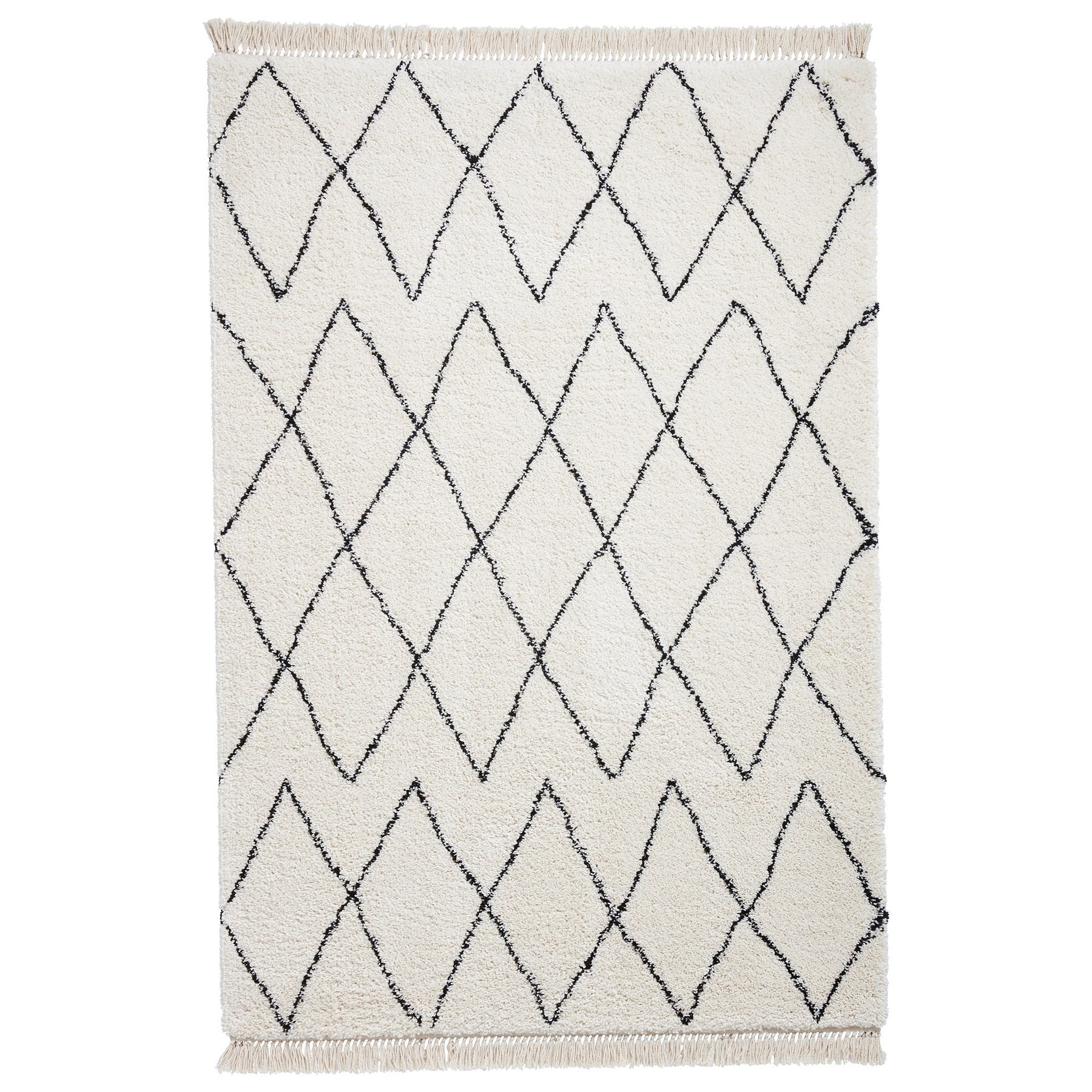 Edie Boho White Diamond Shaggy Rug from Roseland Furniture