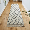Edie Boho White Diamond Shaggy Runner Rug for hallway