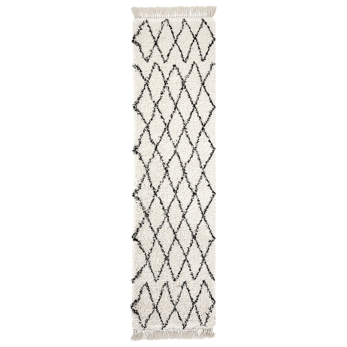 Edie Boho White Diamond Shaggy Runner Rug from Roseland Furniture