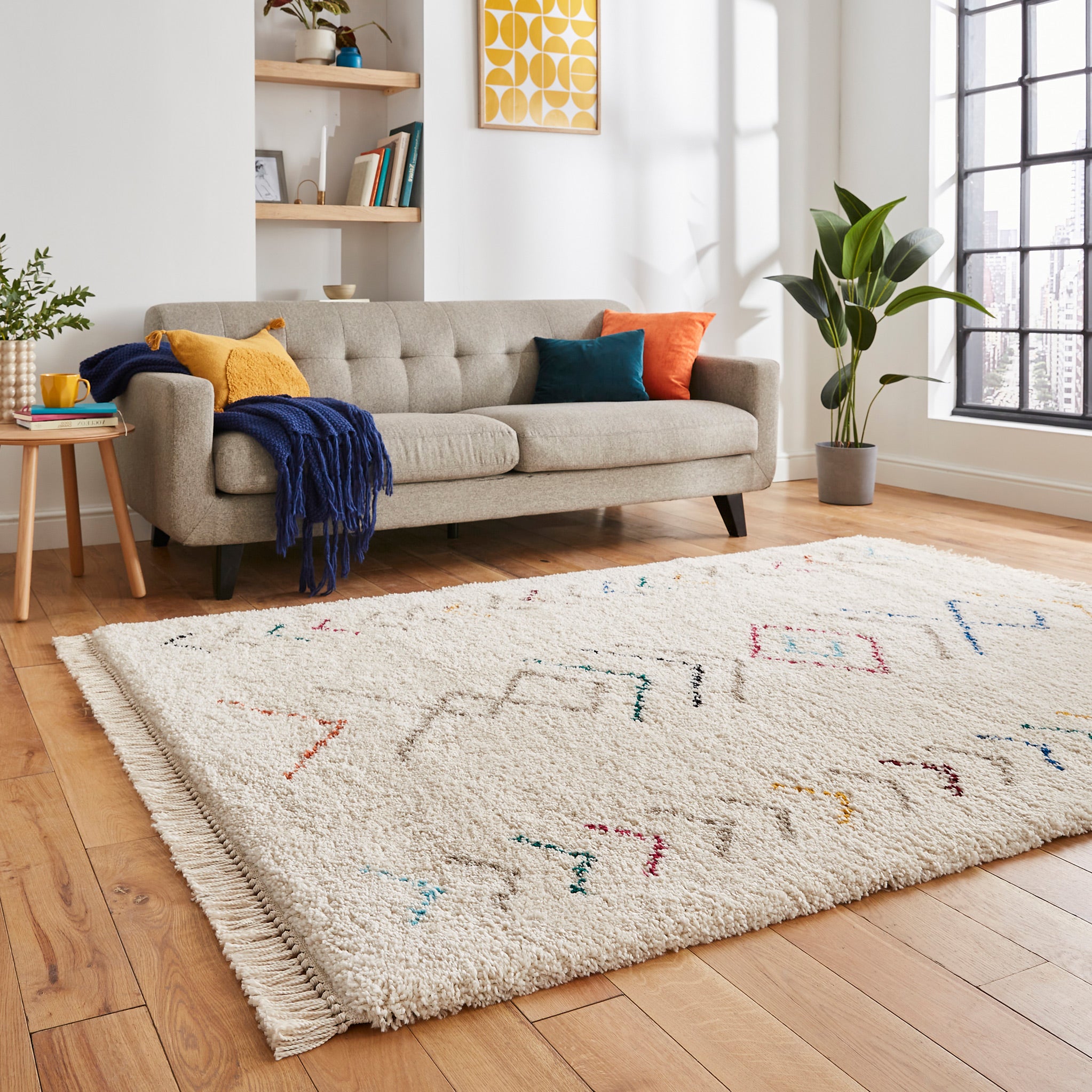 Edie Boho Moroccan Multi Coloured Chevron Shaggy Rectangular Rug