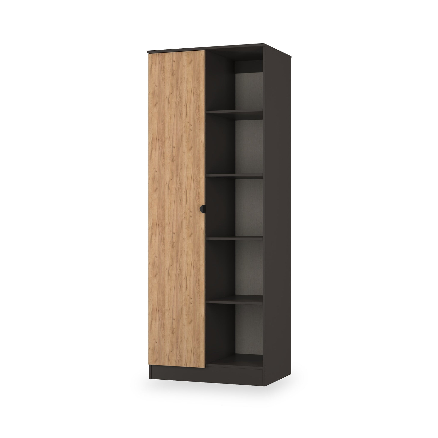 Huxley 1 Door Wardrobe With Open Shelves Oak Graphite from Roseland Furniture