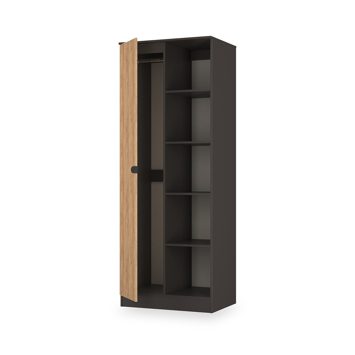Huxley 1 Door Wardrobe With Open Shelves Oak Graphite from Roseland Furniture