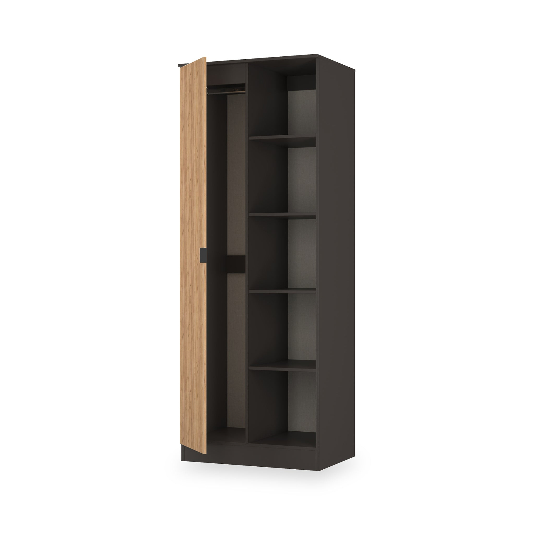 Huxley 1 Door Wardrobe With Open Shelves Oak Graphite from Roseland Furniture