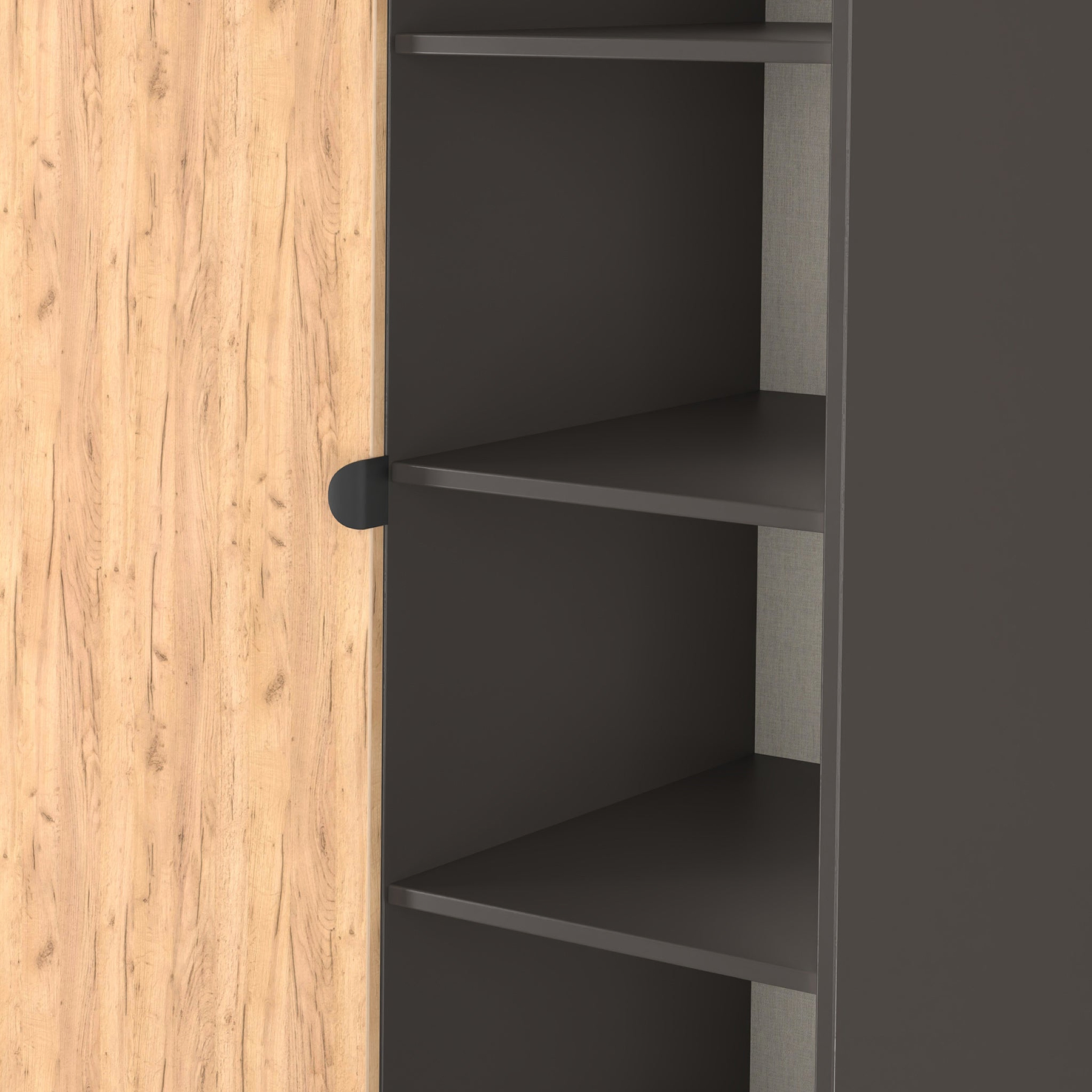 Huxley 1 Door Wardrobe With Open Shelves Oak Graphite from Roseland Furniture