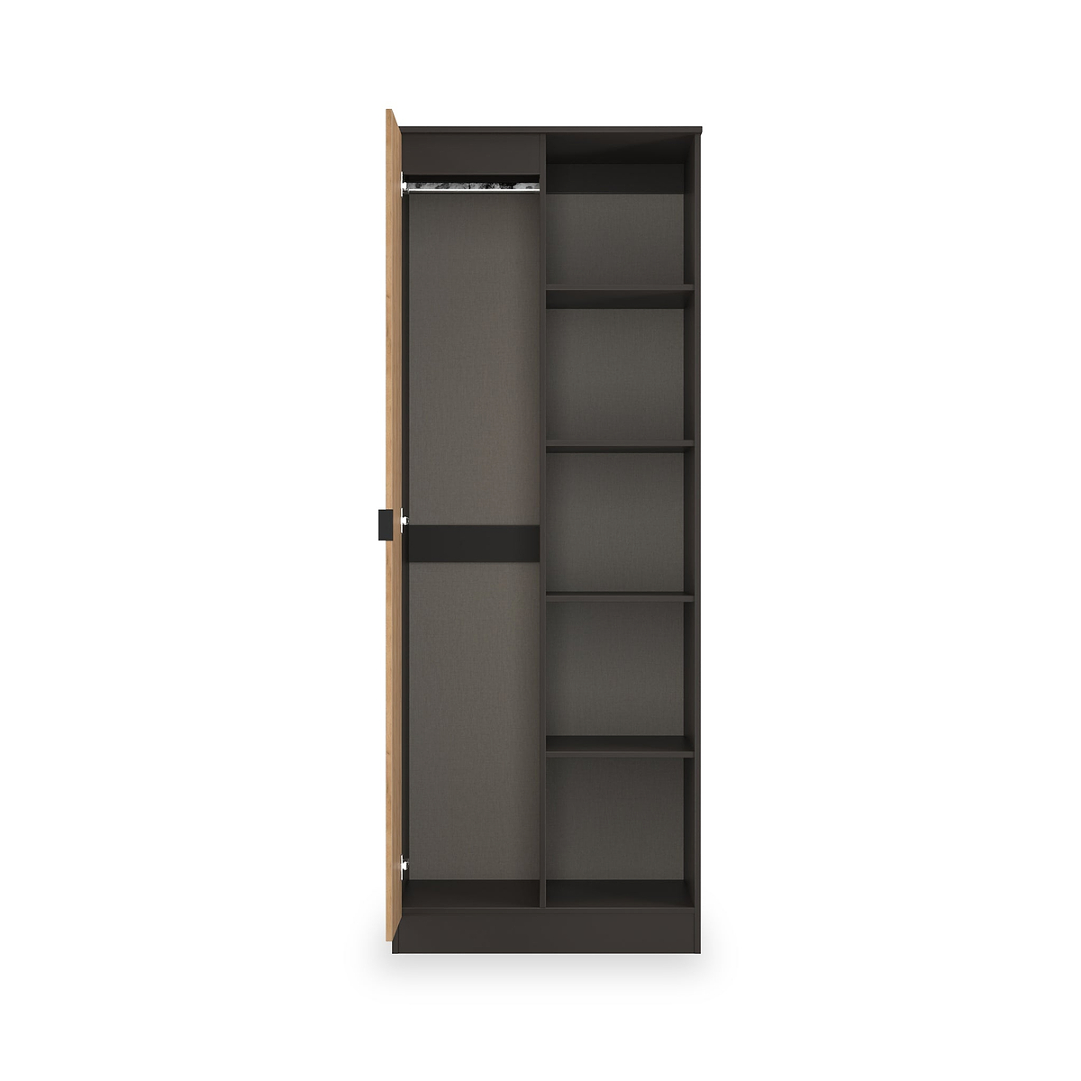 Huxley 1 Door Wardrobe With Open Shelves Oak Graphite from Roseland Furniture