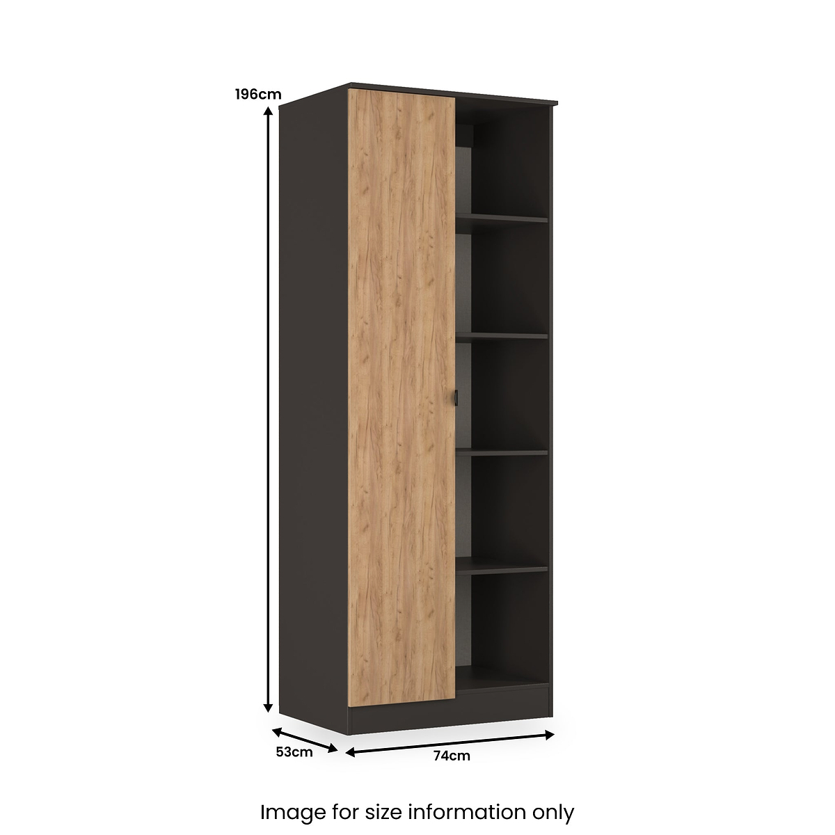Huxley 1 Door Wardrobe With Open Shelves Oak Graphite from Roseland Furniture
