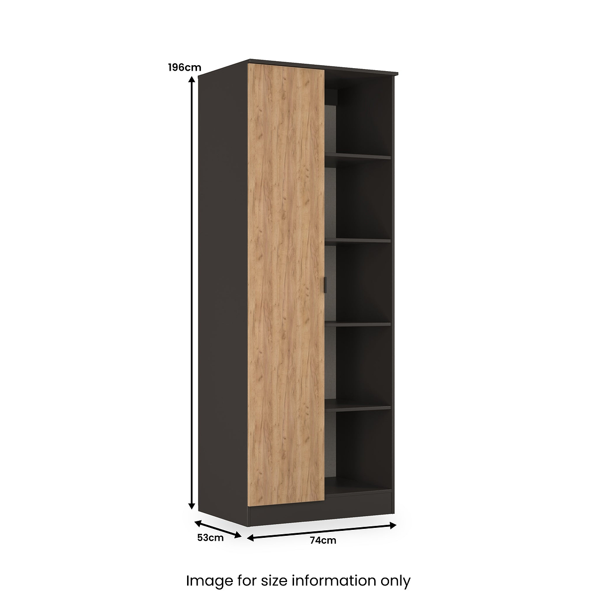 Huxley 1 Door Wardrobe With Open Shelves Oak Graphite from Roseland Furniture