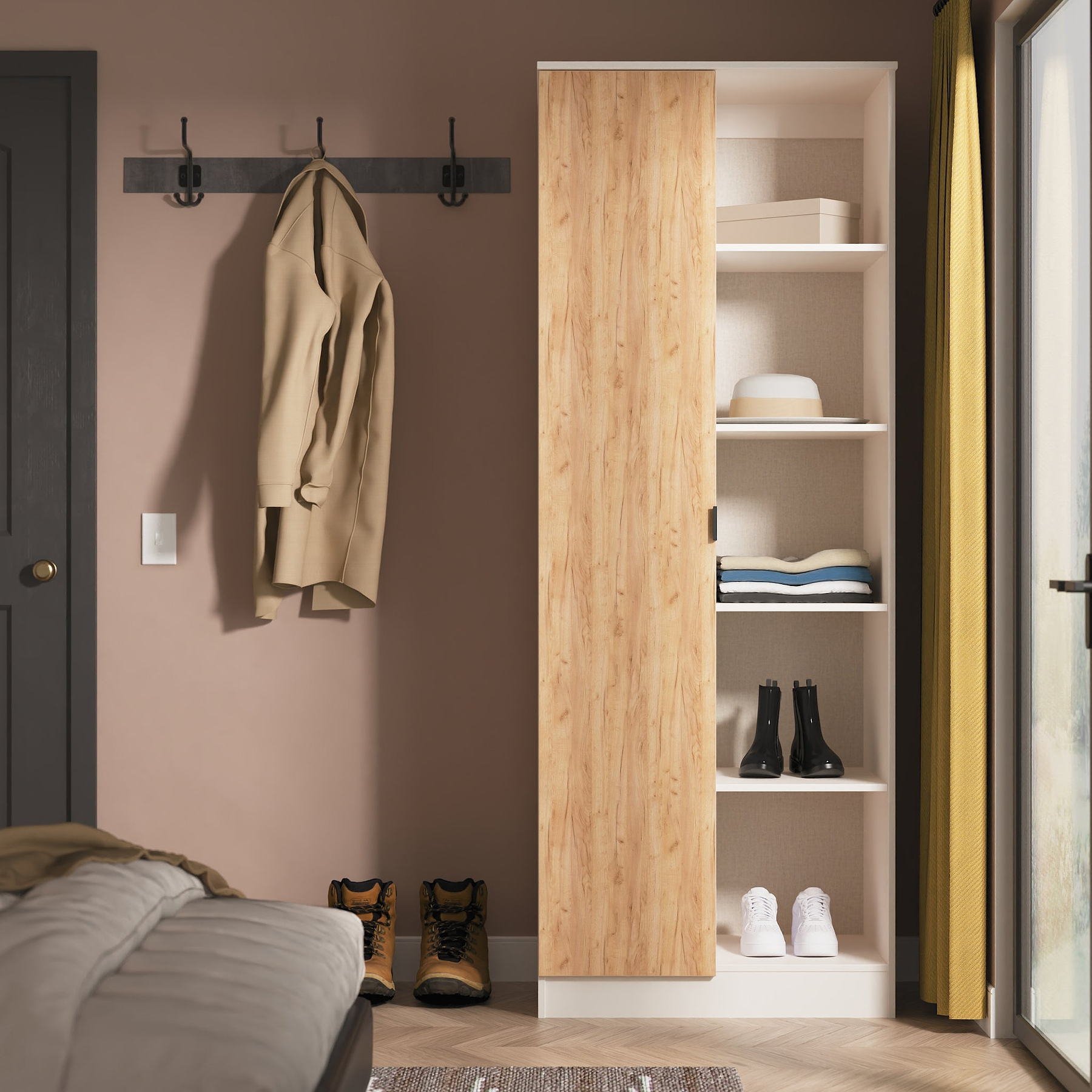 Huxley 1 Door Wardrobe With Open Shelves Oak Cashmere from Roseland Furniture