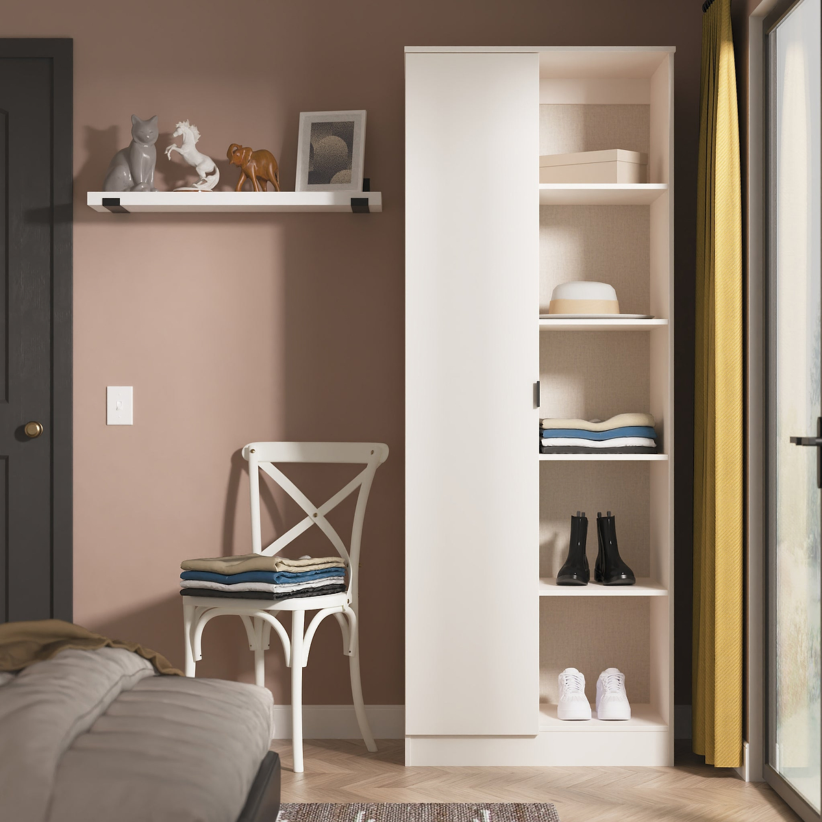 Huxley 1 Door Wardrobe With Open Shelves Cashmere from Roseland Furniture