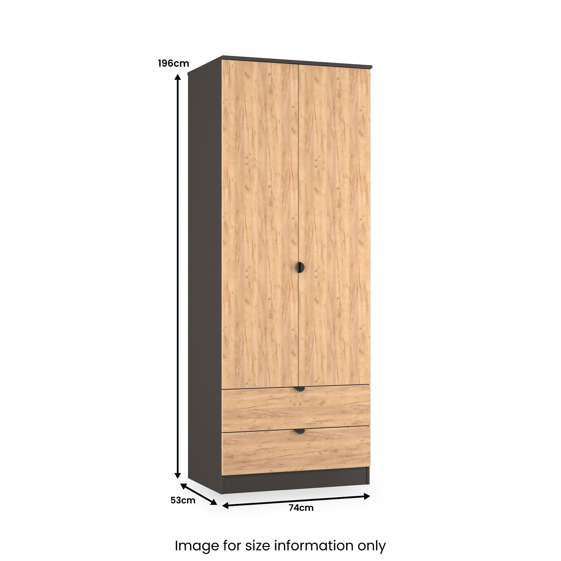 Huxley Double Wardrobe 2 Drawers Oak Graphite from Roseland Furniture