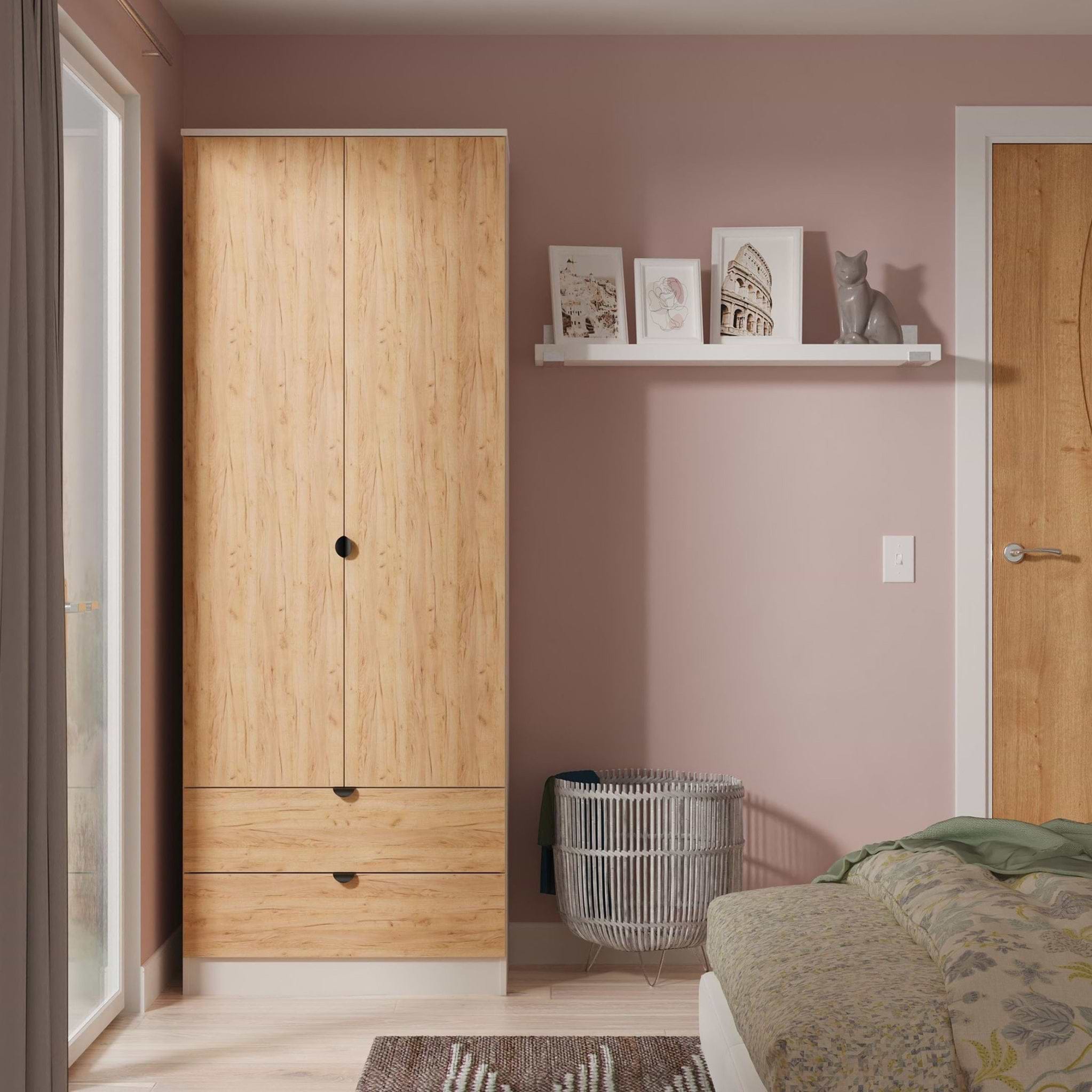 Huxley Double Wardrobe 2 Drawers Oak Cashmere from Roseland Furniture