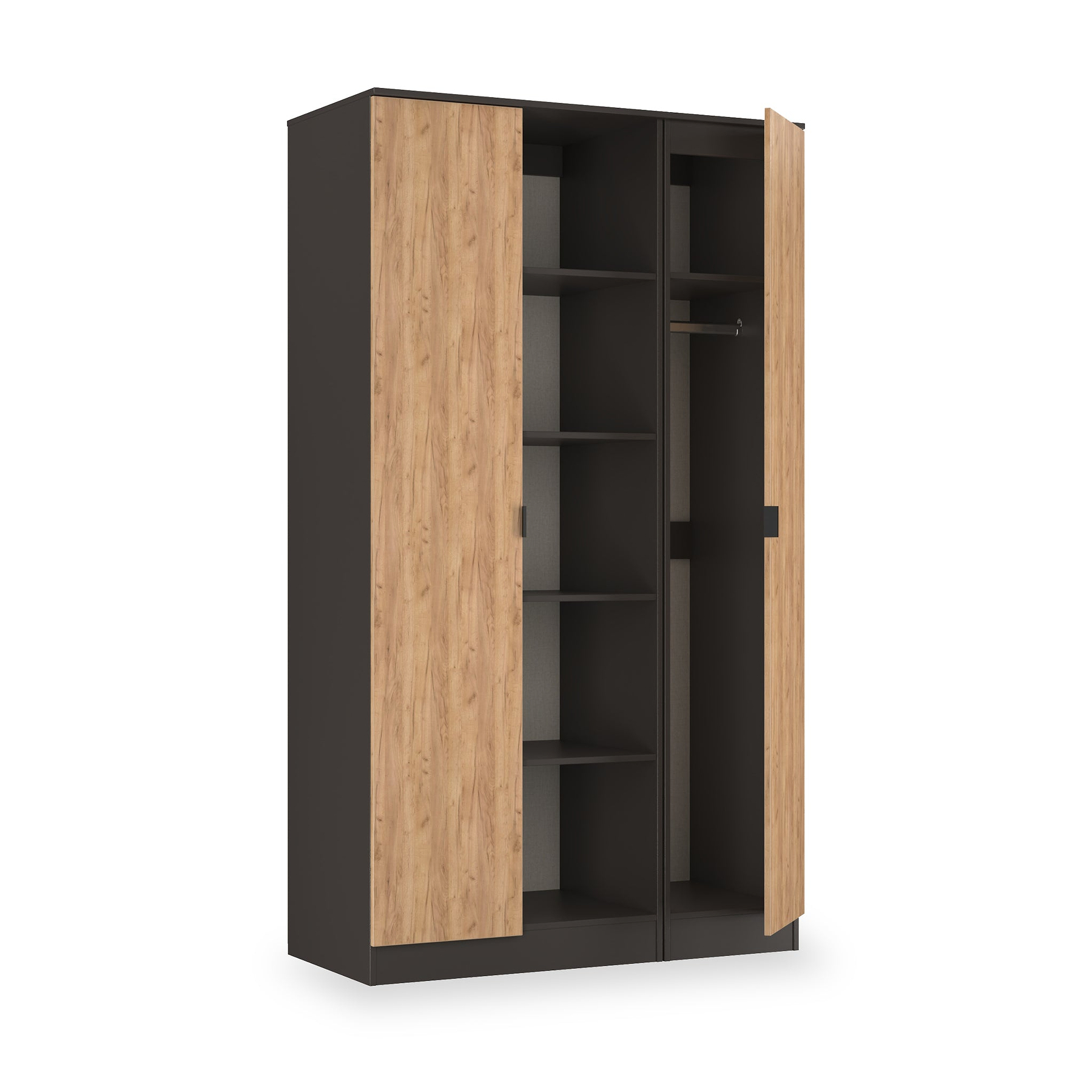 Huxley Triple Wardrobe With Shelves Oak Graphite from Roseland Furniture