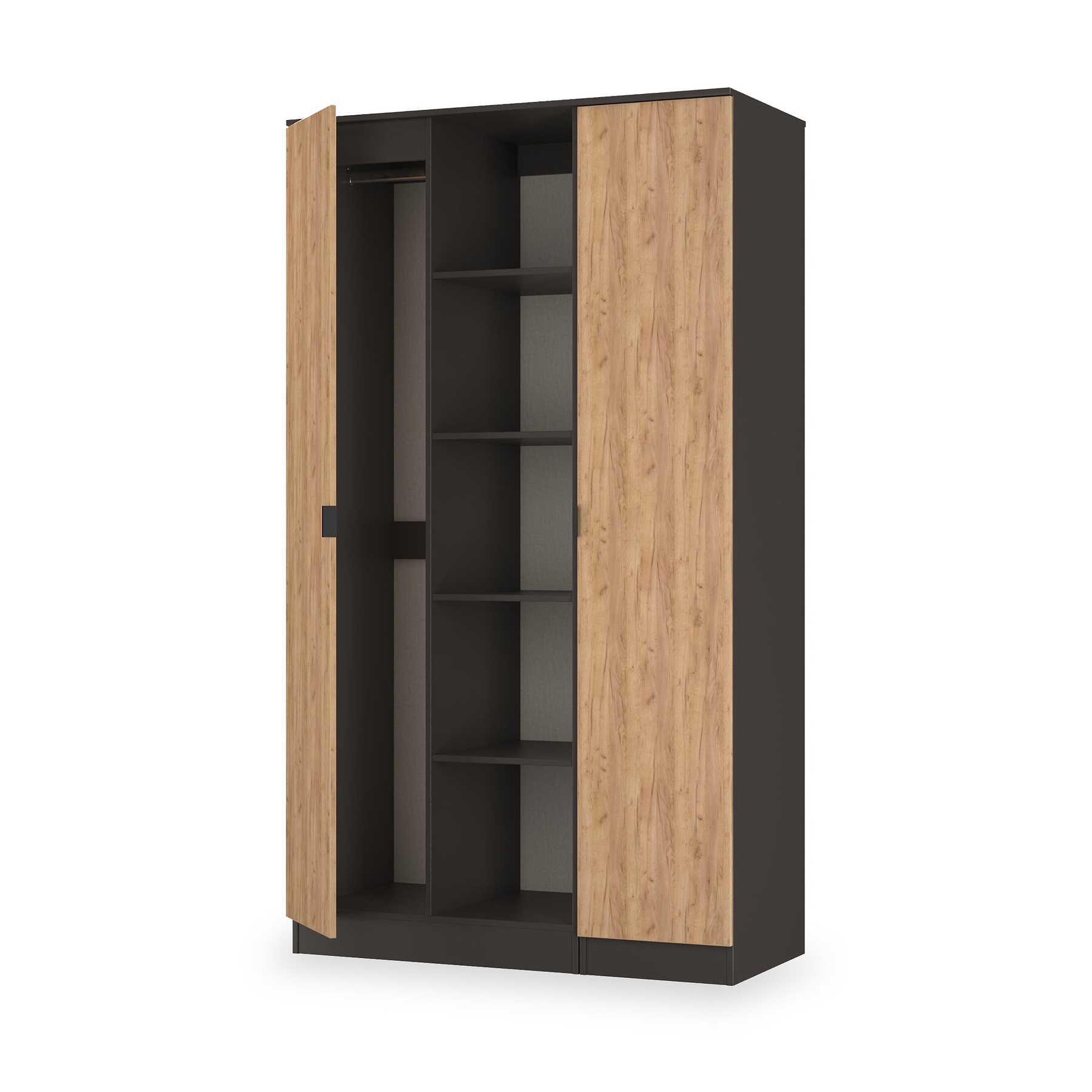 Huxley Triple Wardrobe With Shelves Oak Graphite from Roseland Furniture