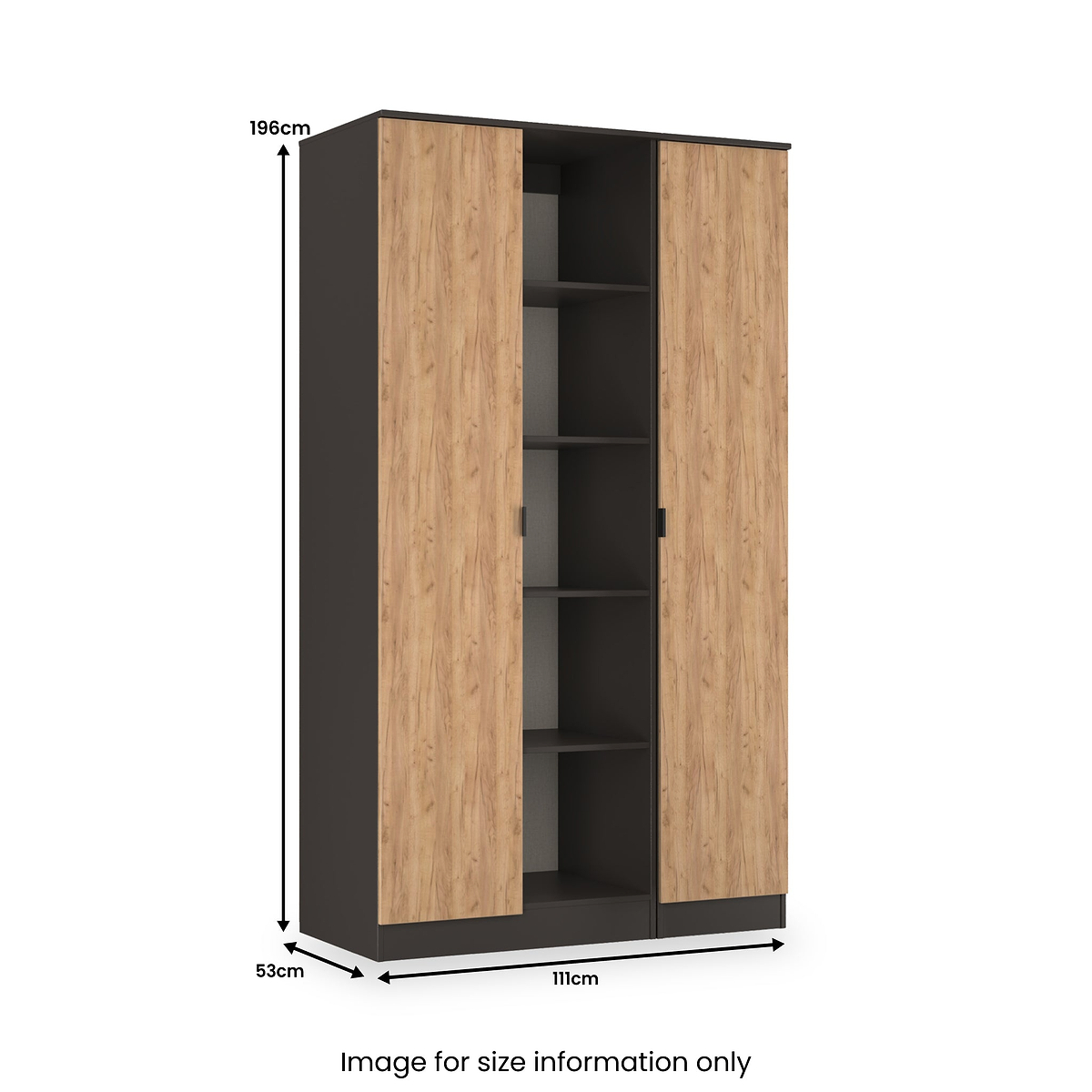 Huxley Triple Wardrobe With Shelves Oak Graphite from Roseland Furniture