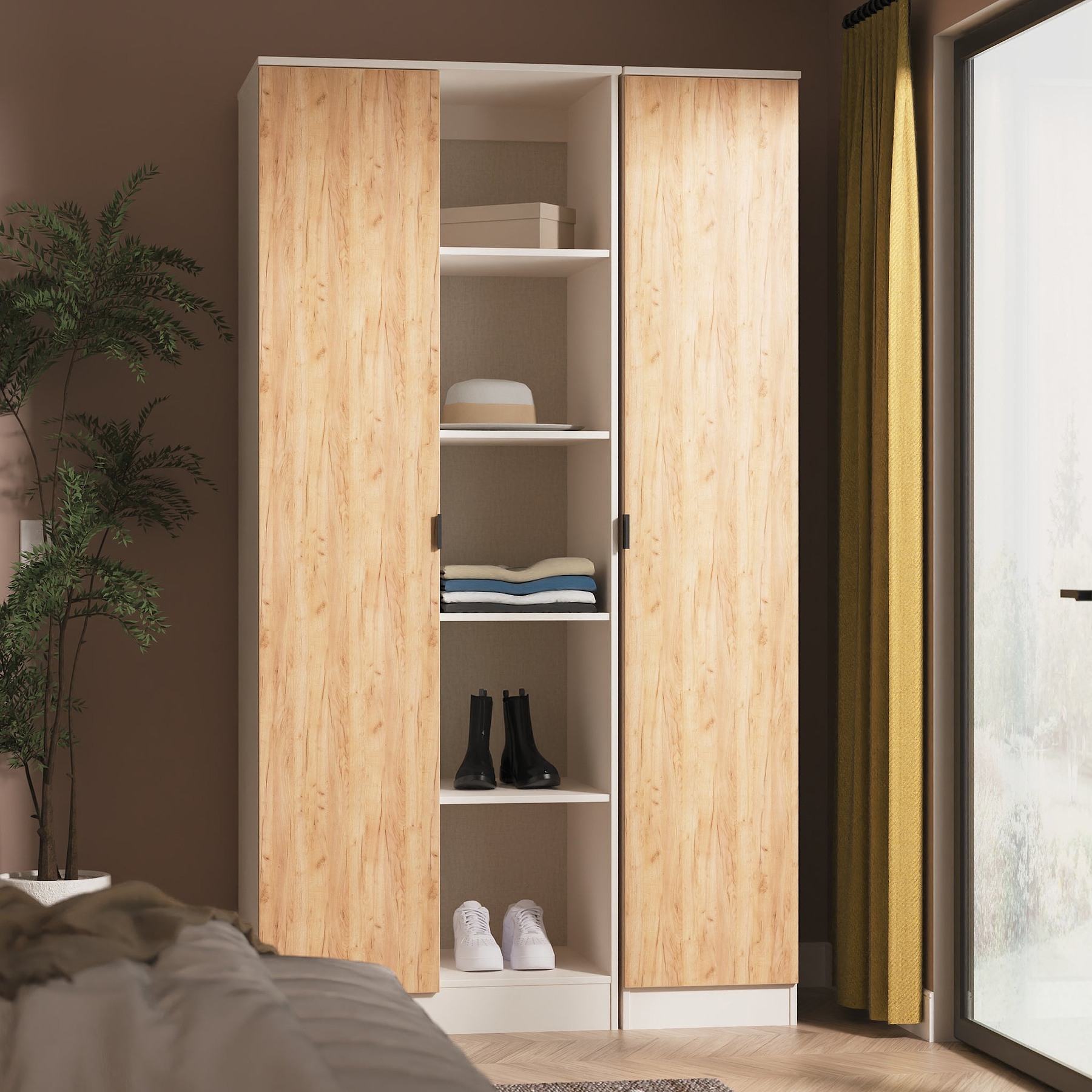 Huxley Triple Wardrobe With Shelves Oak Cashmere from Roseland Furniture