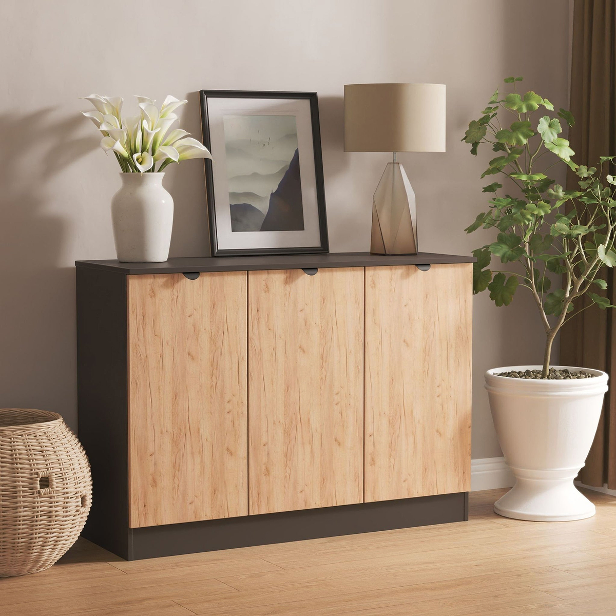 Huxley 3 Door Sideboard Oak Graphite from Roseland Furniture