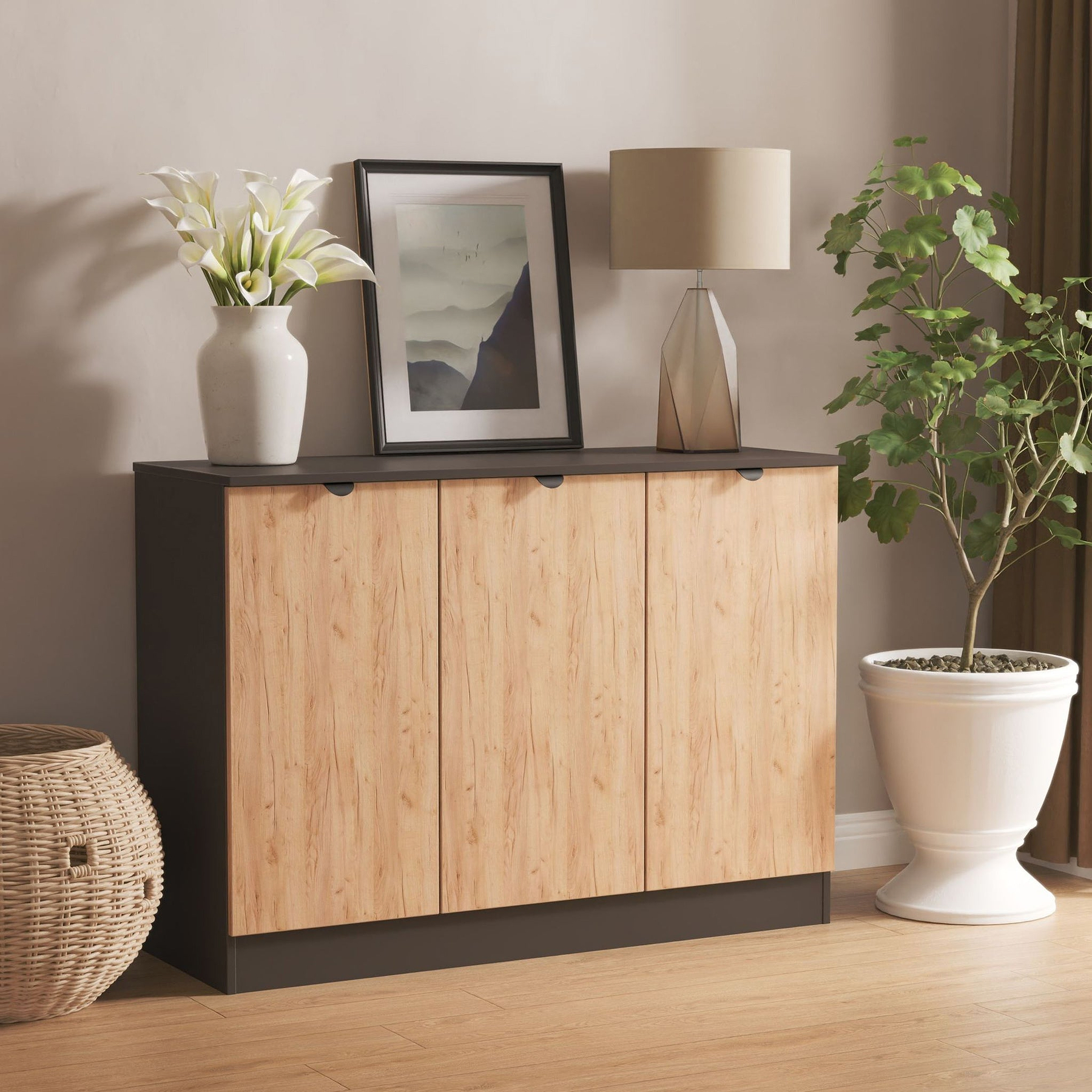 Huxley 3 Door Sideboard Oak Graphite from Roseland Furniture