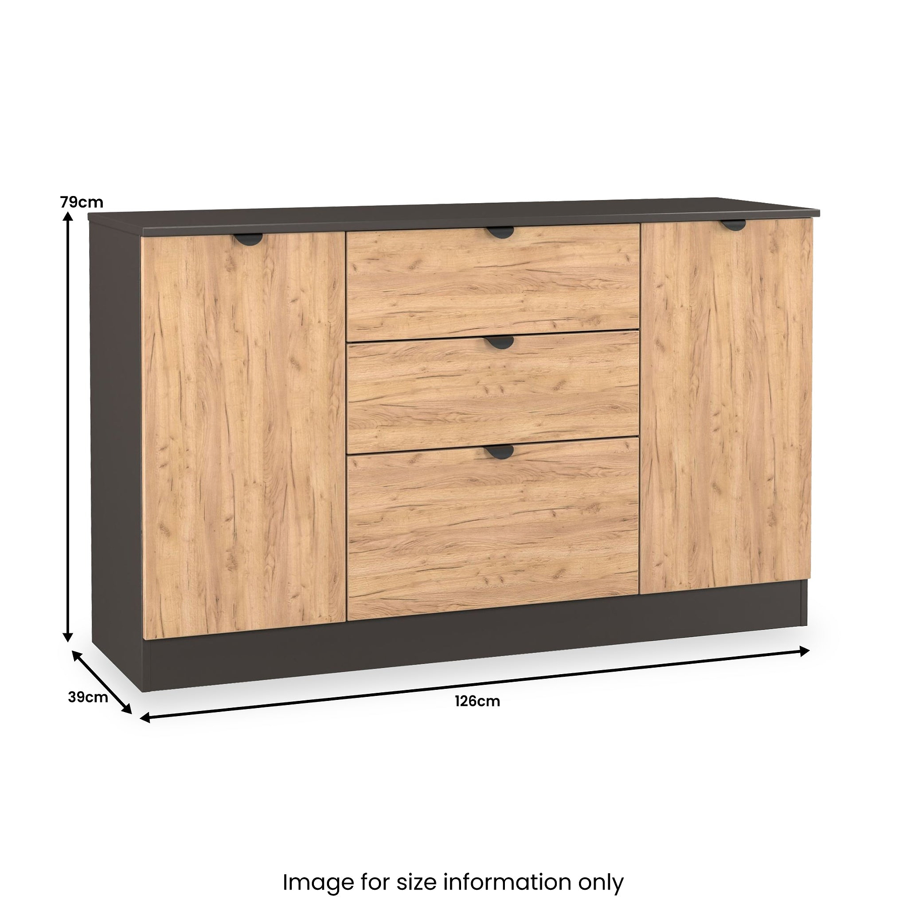 Huxley 2 Door 3 Drawer Sideboard Oak Graphite from Roseland Furniture