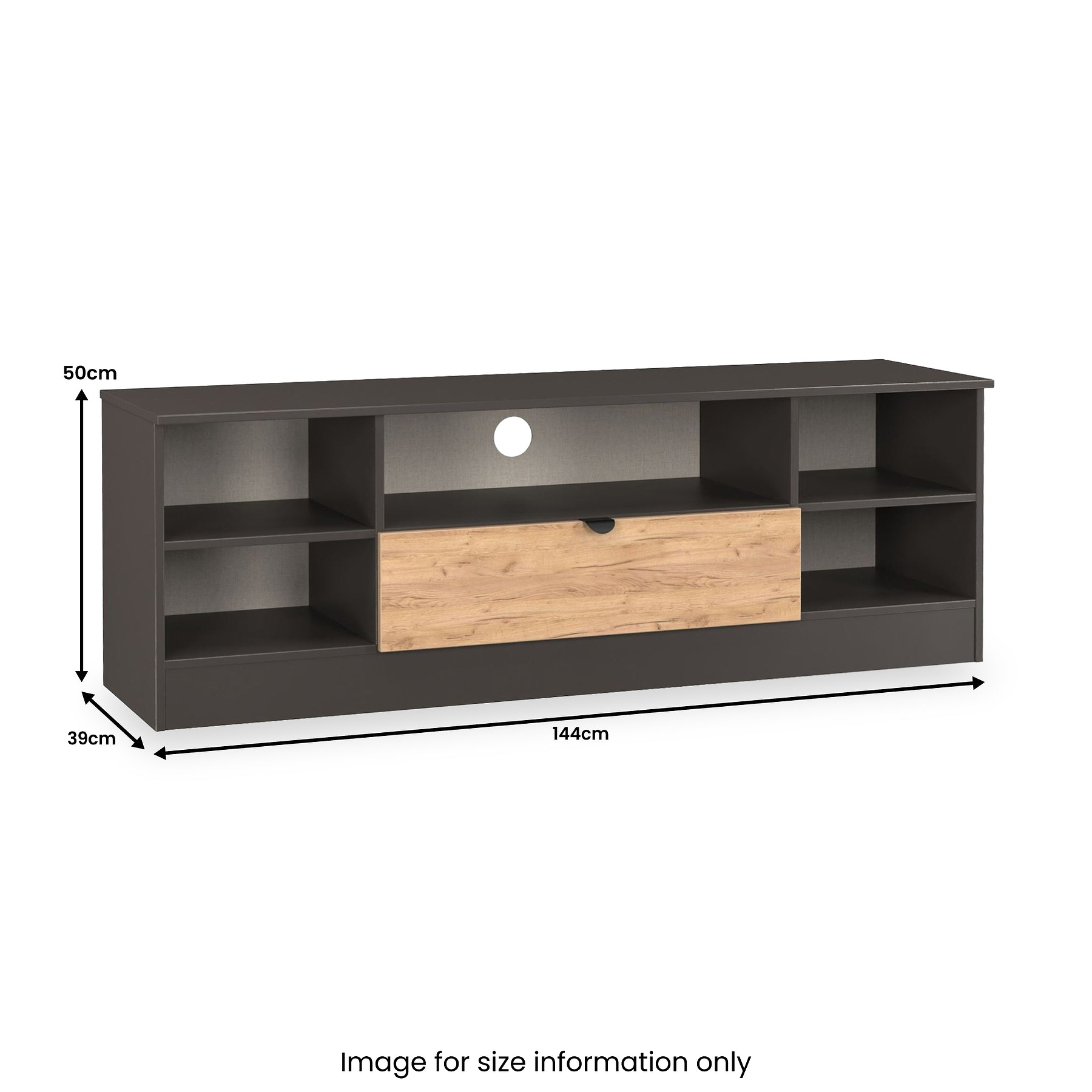 Huxley Wide 1 Drawer TV Media Unit Oak Graphite Side1 from Roseland Furniture