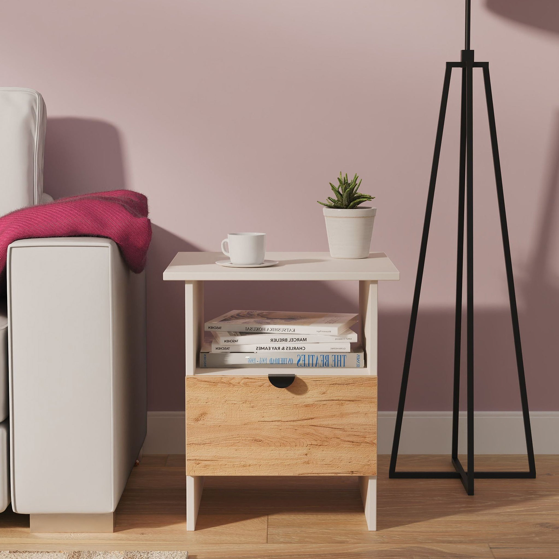 Huxley 1 Drawer Side Table Oak Cashmere from Roseland Furniture