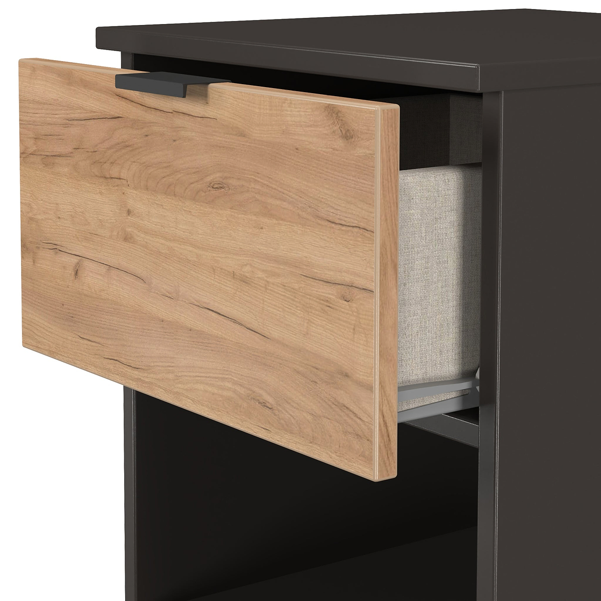 Huxley 2 Drawer Bedside Oak Graphite from Roseland Furniture