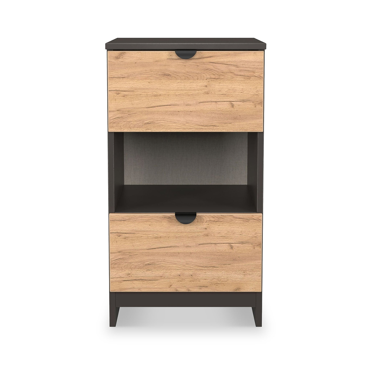 Huxley 2 Drawer Bedside Oak Graphite from Roseland Furniture