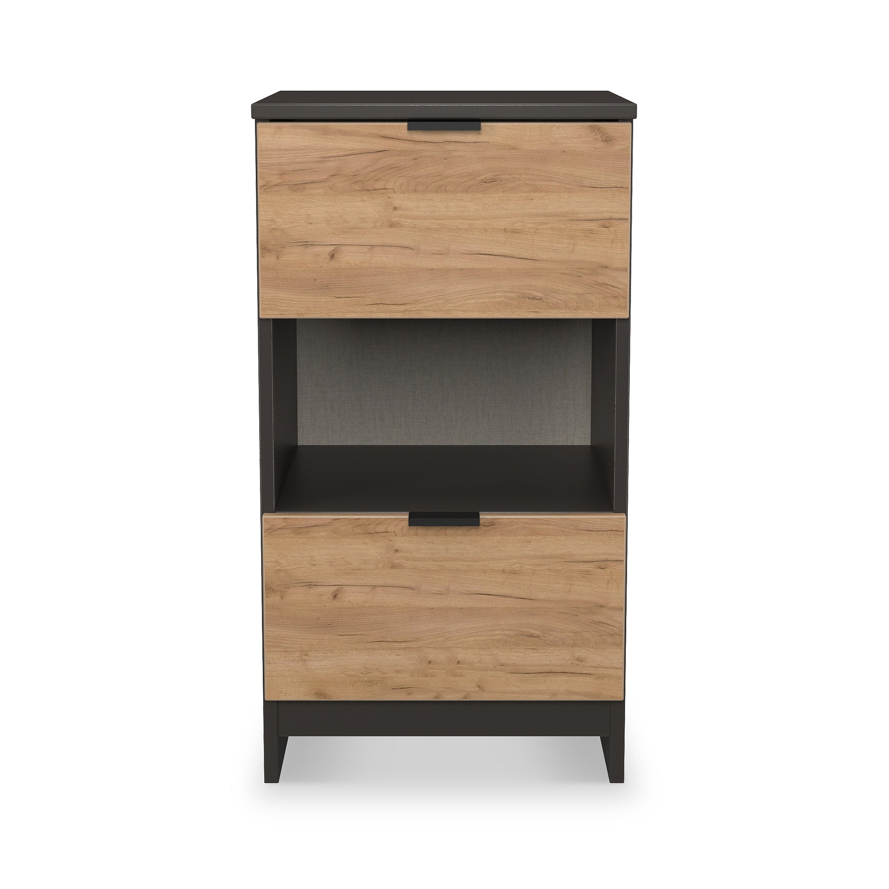Huxley 2 Drawer Bedside Oak Graphite from Roseland Furniture