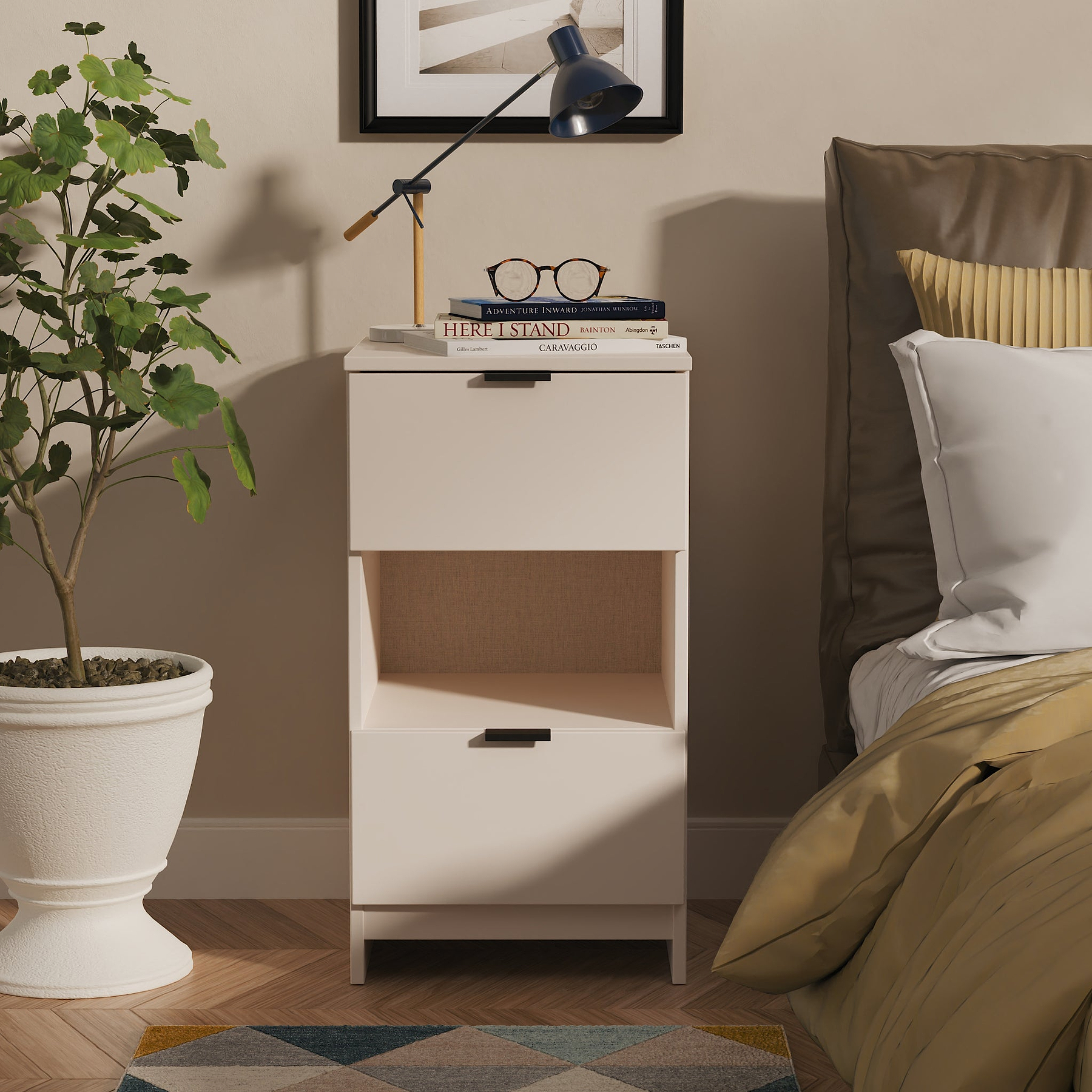 Huxley 2 Drawer Bedside Cashmere from Roseland Furniture