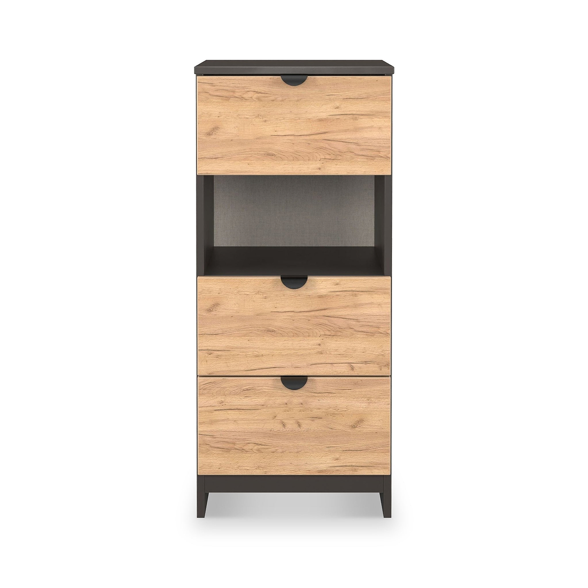Huxley 3 Drawer Bedside Oak Graphite from Roseland Furniture