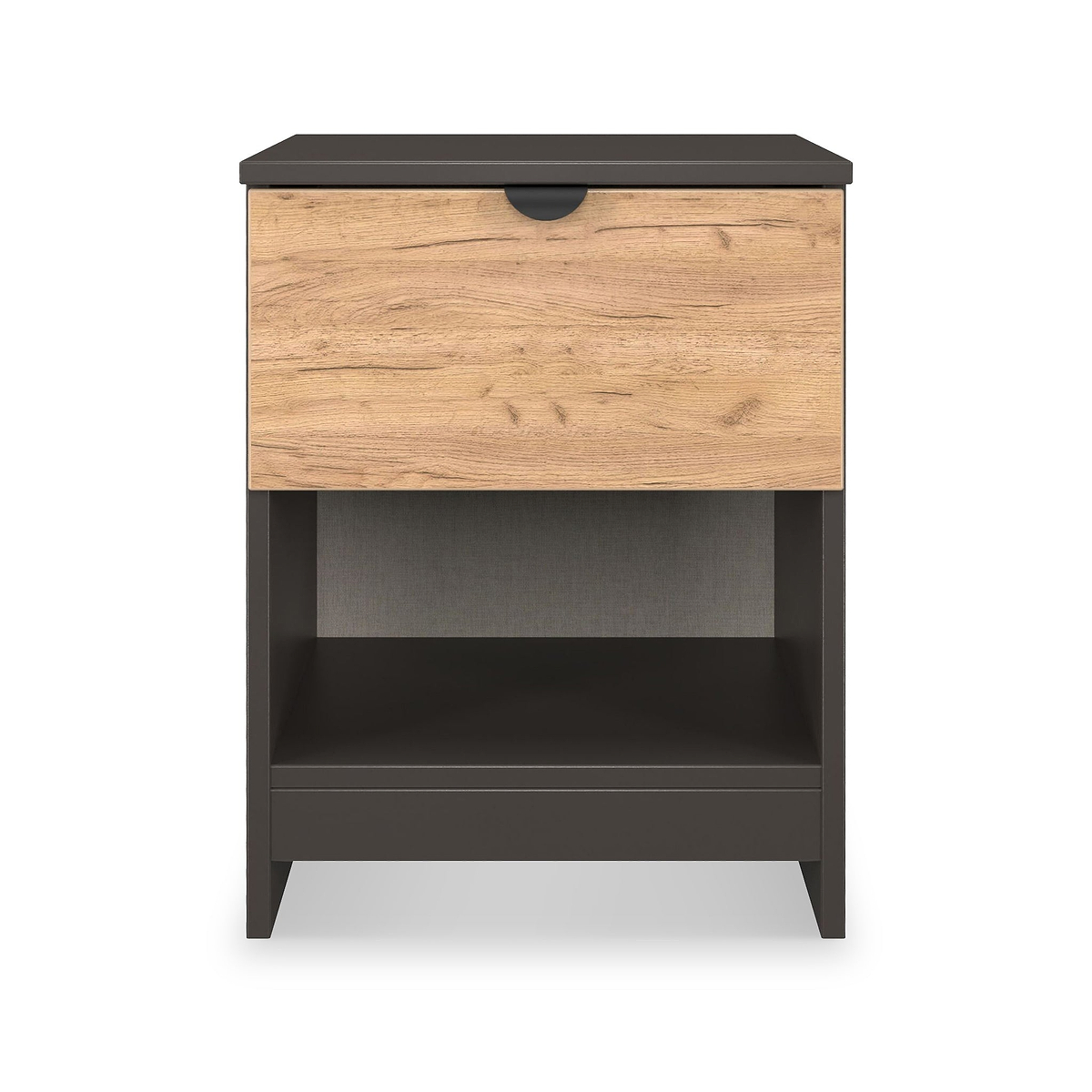 Huxley 1 Drawer Bedside Oak Graphite from Roseland Furniture