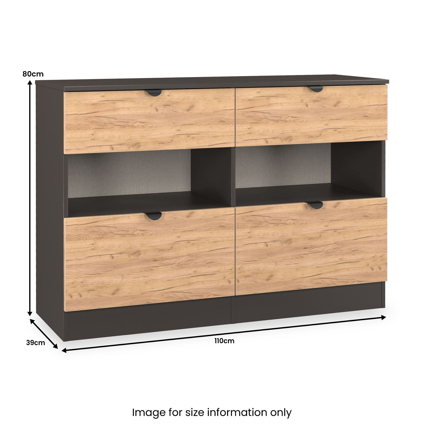 Huxley 4 Drawer Midi Chest Oak Graphite from Roseland Furniture