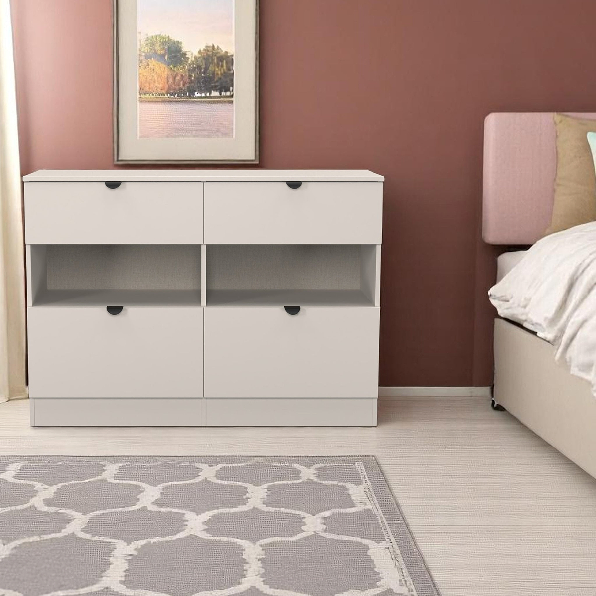 Huxley 4 Drawer Midi Chest Cashmere from Roseland Furniture