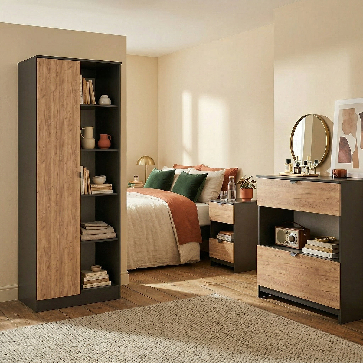 Huxley 3 Piece Bedroom Furniture Set Oak Graphite from Roseland Furniture