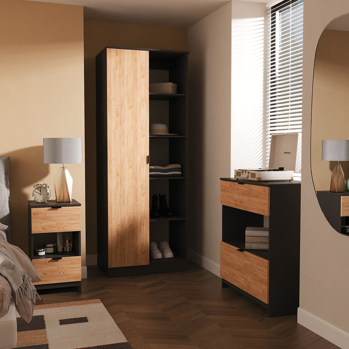 Huxley 3 Piece Bedroom Furniture Set Oak Graphite from Roseland Furniture