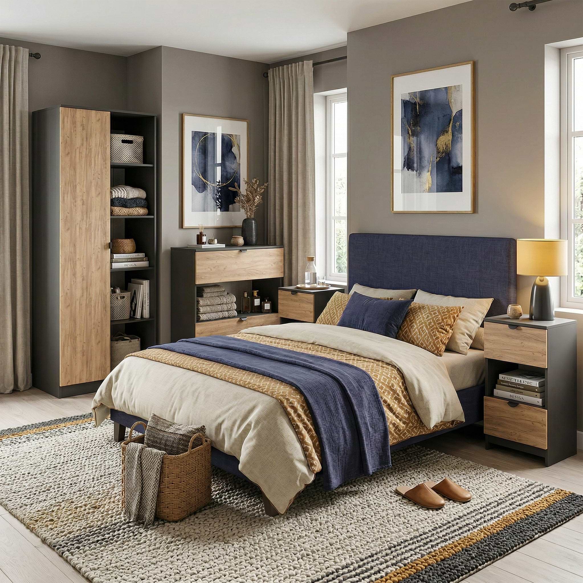 Huxley 4 Piece Bedroom Furniture Set Oak Graphite from Roseland Furniture
