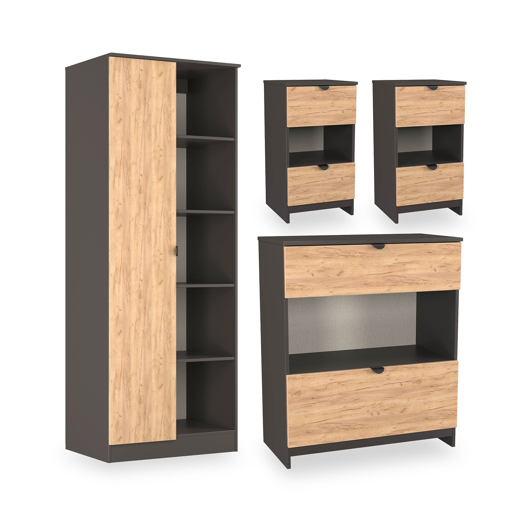 Huxley 4 Piece Bedroom Furniture Set Oak Graphite from Roseland Furniture