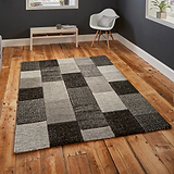 Brockton Black Grey Cube Patterned Hand Carved Rug for living room
