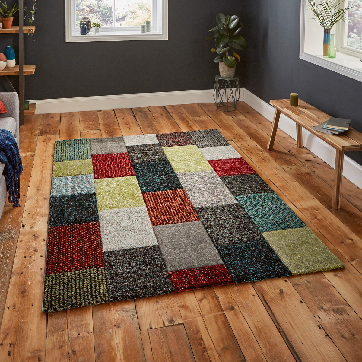 Brockton Grey Multi Cube Patterned Hand Carved Rug