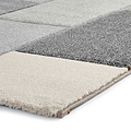 Brockton Grey Blue Square Patterned Hand Carved Rug